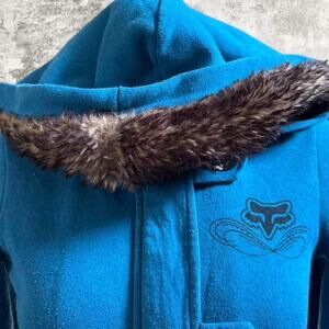 Vintage y2k fox womens hoodie button up Blue style fox girls size XS grunge EUC